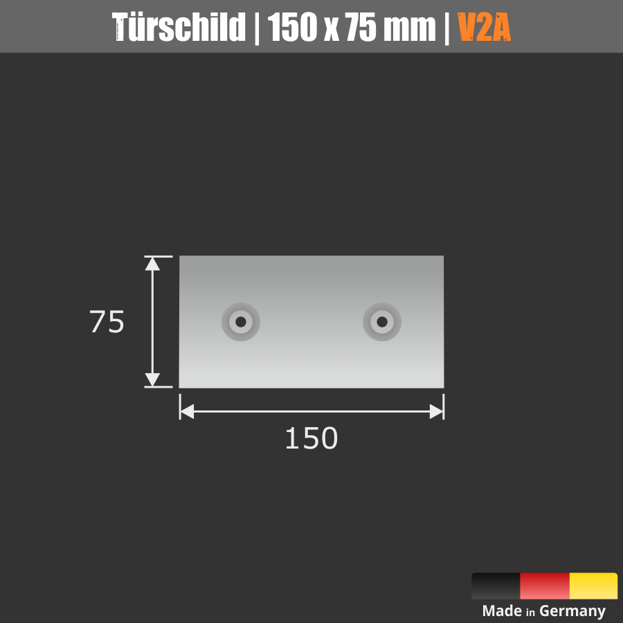 Edelstahl Wandschild 150x75 mm Skizze mit Maßen