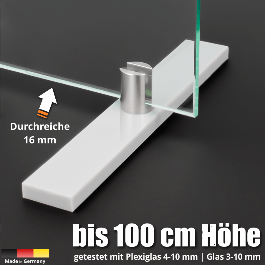Acryl Standfuß Tischaufsteller+Halter für Spuckschutz Übersicht montiert mit Scheibe