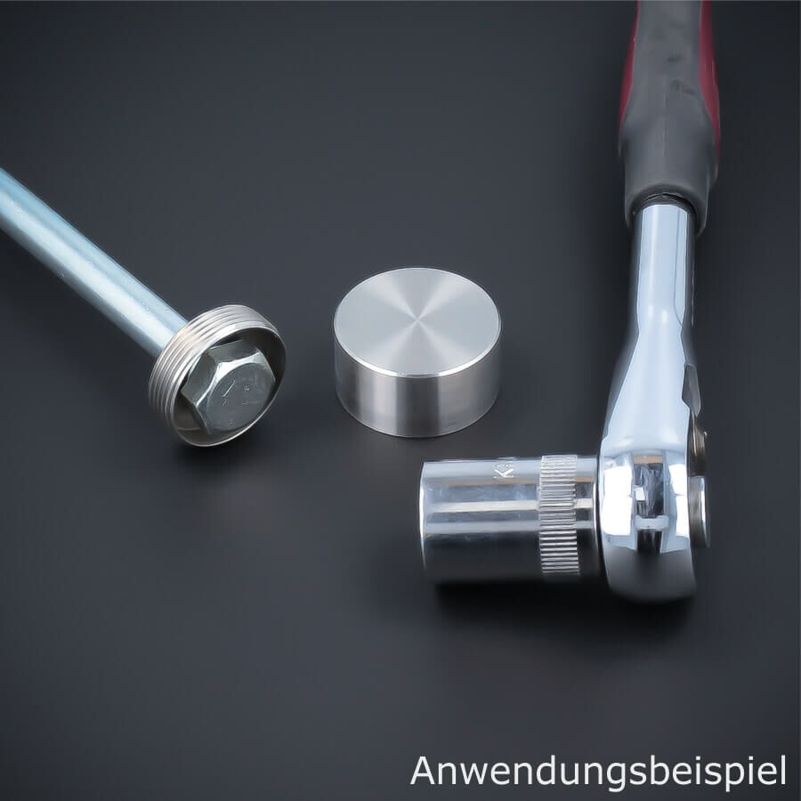Abdeckkappe für große Schrauben Edelstahl Anwendungsbeispiel Schlüsselschraube