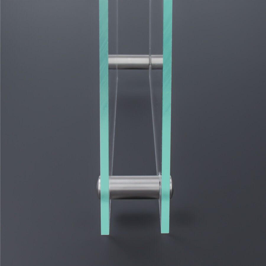 Plattenverbinder Schildhalter Edelstahl zum Verbinden zweier Platten mit montierten Scheiben Seitenansicht