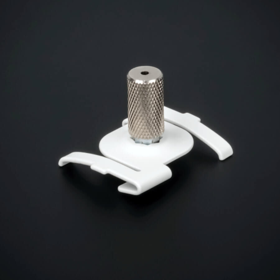 Deckenclip Abhängung M6x10mm Rasterdecken Odenwalddecken mit Rändelschraube auf dunklem Untergrund