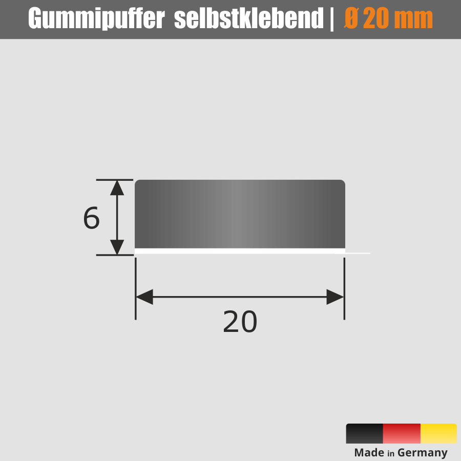 Gummipuffer Anschlagpuffer schwarz Skizze mit Maßen auf grauem Hintergrund