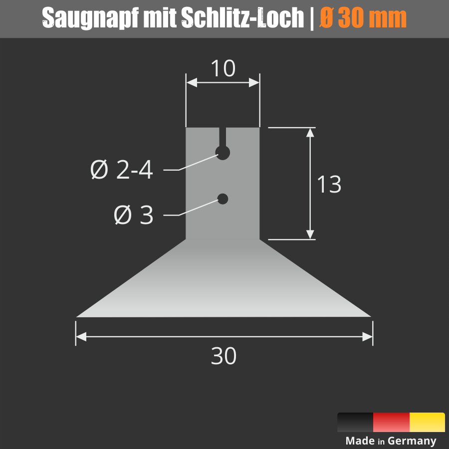 Saugnäpfe Ø 30 mm für Lichterketten | Saugnapf mit Schlitz-Loch | Deko Skizze mit Maße