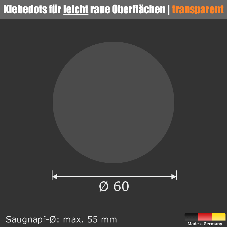 Klebefolie Ø 60 mm Klebedot für Saugnäpfe bei nicht glatten Untergründen Skizze