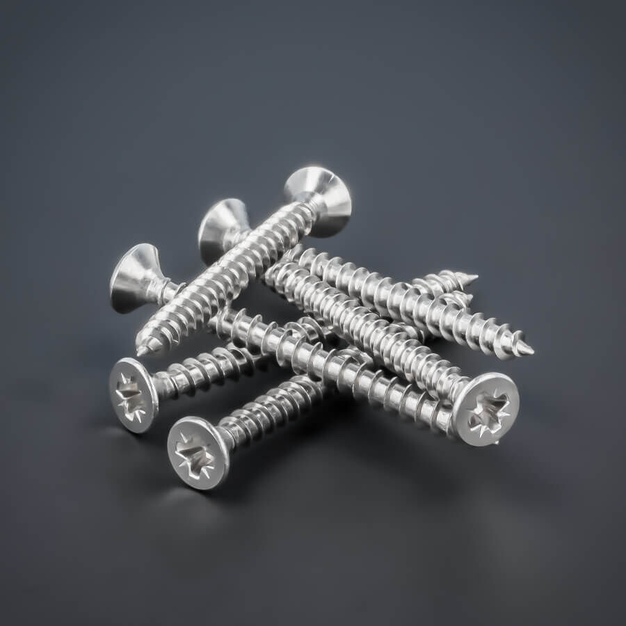 200 x Schrauben 3,5 x 40 mm Edelstahl V2A A2 Senkkopf  Kreuz größere Stückzahl liegend auf dunklem Untergrund