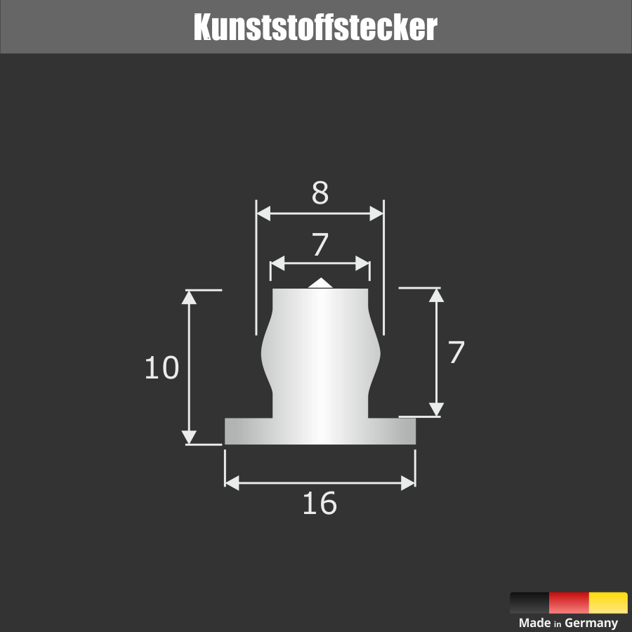 Distanzhalter Kunststoff 2teilig Skizze des Kunststoffsteckers auf schwarzem Untergrund