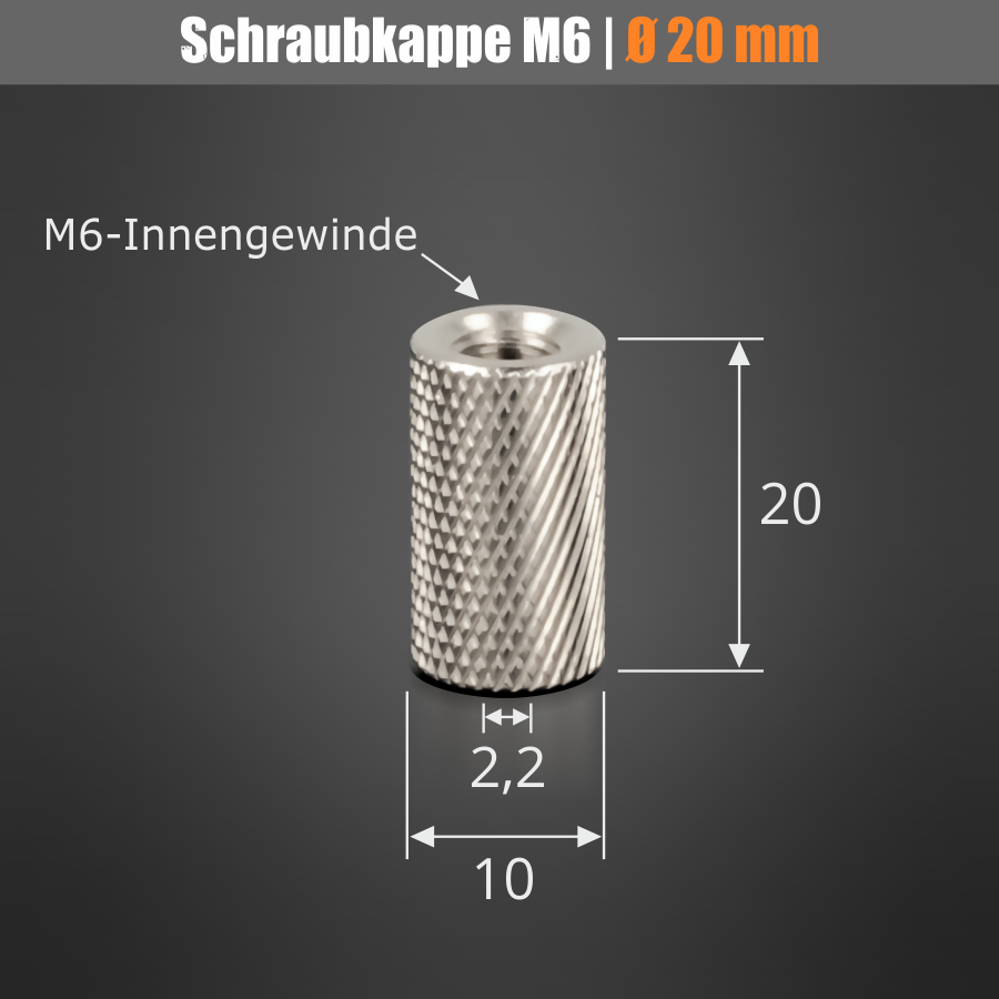 Schraubkappe Messing Rändelung M6 Innengewinde Skizze mit Maße