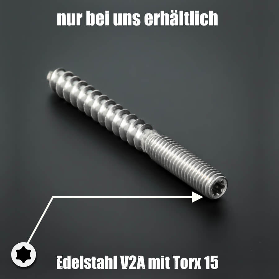 Stockschraube M6x60 mm Edelstahl V2A liegend auf dunklem Untergrund