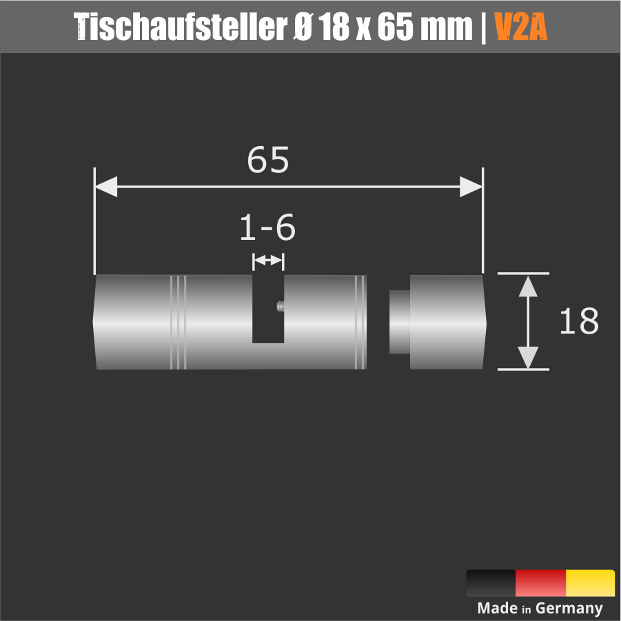 Tischaufsteller Edelstahl Skizze mit Maßen