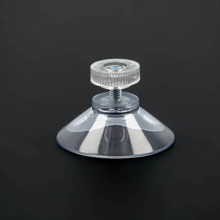 Saugnapf Ø40 mm Gewinde M4x10 mm + Rändelmutter klar auf schwarzen Untergrund