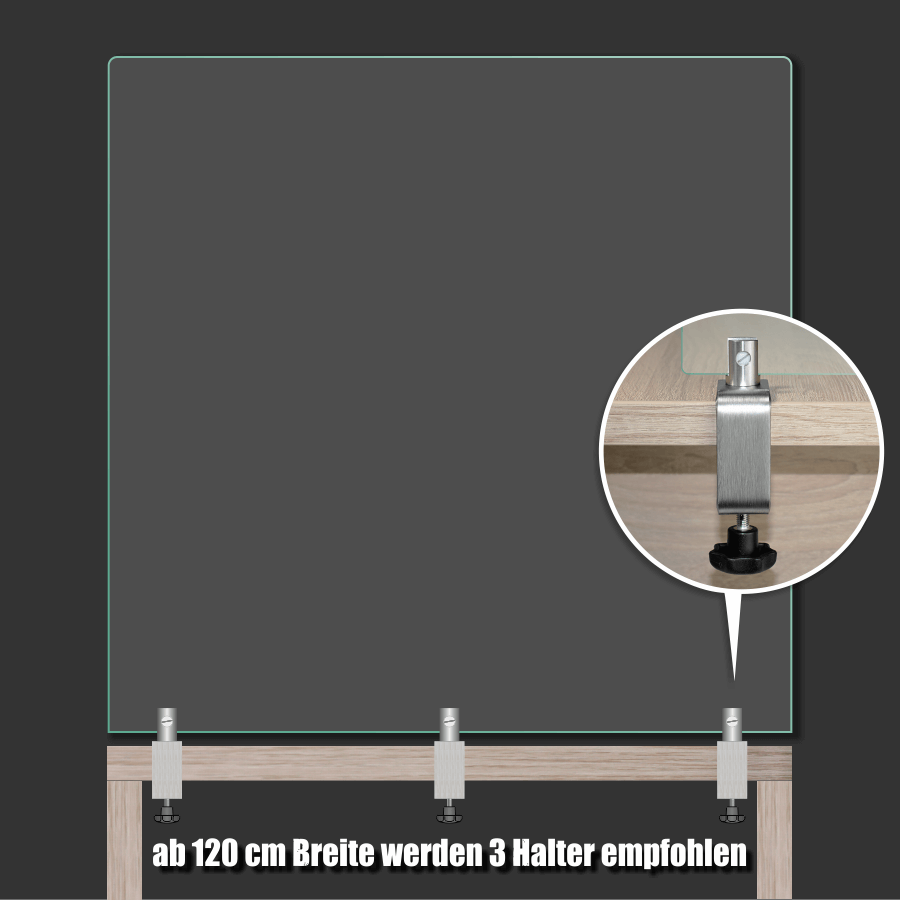 Tischklemme Spuckschutz Trennwand Edelstahl Abbildung der empfolenen Montage und Menge