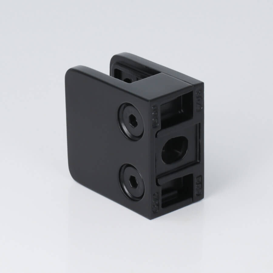 Glashalter Edelstahl schwarz RAL9005 eckig 45x45 mm PS: 1,5-10,76 mm Rückeite auf hellen Untergrund