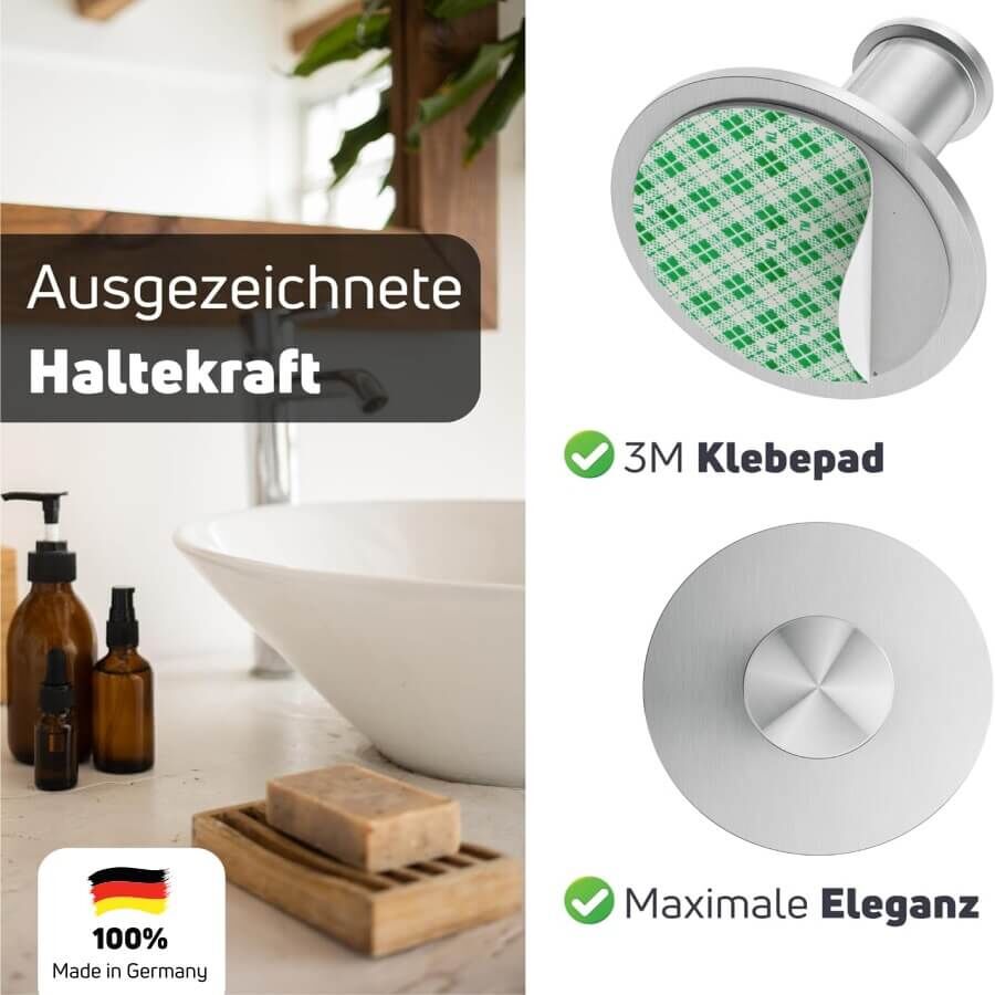 Kleiderhaken Handtuchhalter Edelstahl selbstklebend Vorder- und Rückseite
