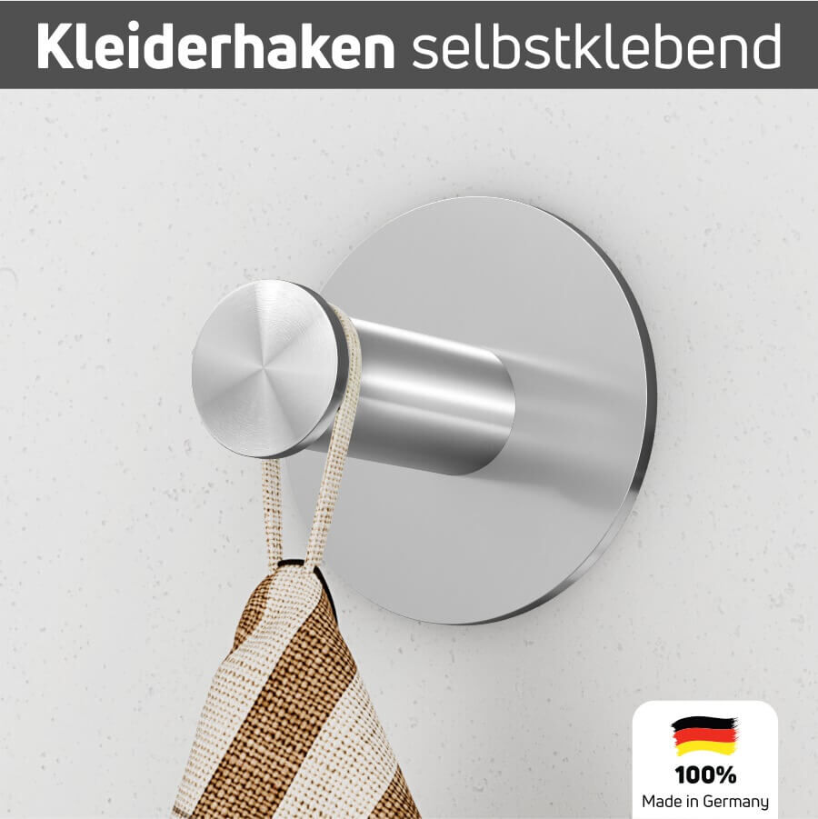 Kleiderhaken selbstklebend mit Grundplatte Kleiderhaken Handtuchhalter Edelstahl selbstklebend mit Handtuch an der Wand montiert