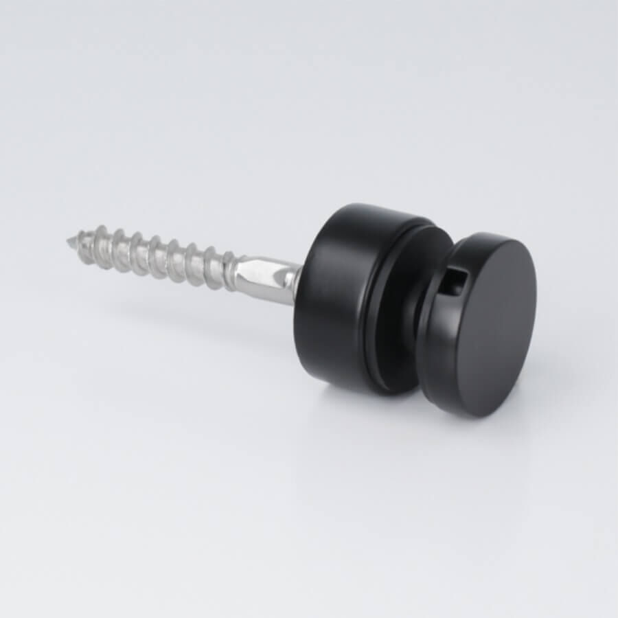 Glaspunkthalter V2A Ø30 mm schwarz liegend mit Stockschraube auf hellen Untergrund