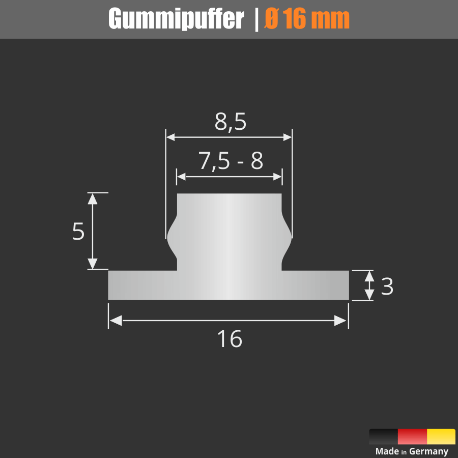 Gumminoppen Ø 16 mm Gummi-Puffer Glasplatten | Glas-Tische | Auflage Skizze mit Maße