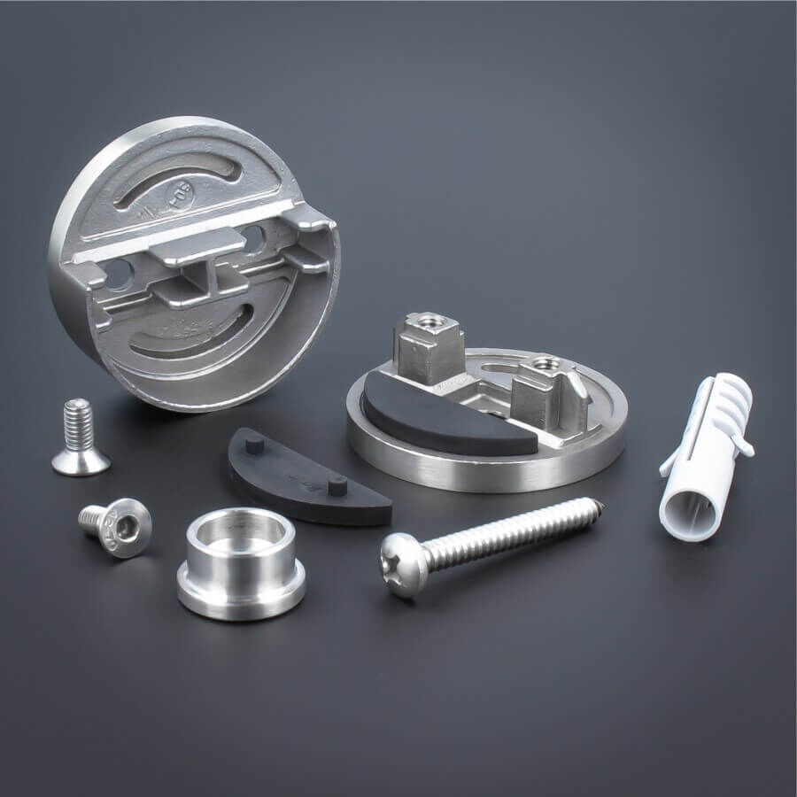 Glashalter Edelstahl rund Ø60mm einseitig front Wandmontage Lieferumfang auf dunklem Untergrund