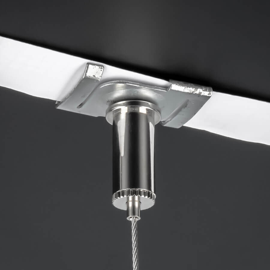 Deckenclip Gewinde M6x10mm für Rasterdecken - Odenwalddecken bis 24 mm montiert an einer Rasterdecke mit einem Cable Blocker