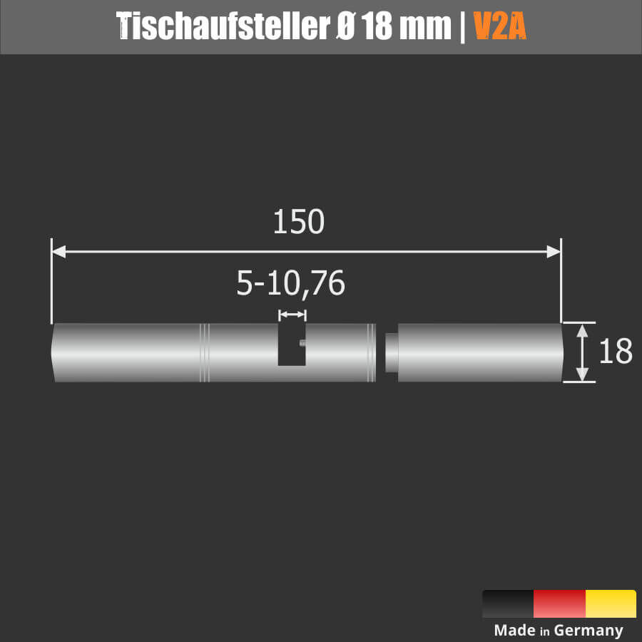 Tischaufsteller 150mm Spuckschutz Plexiglas Glas Platten Ø18 Skizze mit Maßen mit dunklem Hintergrund