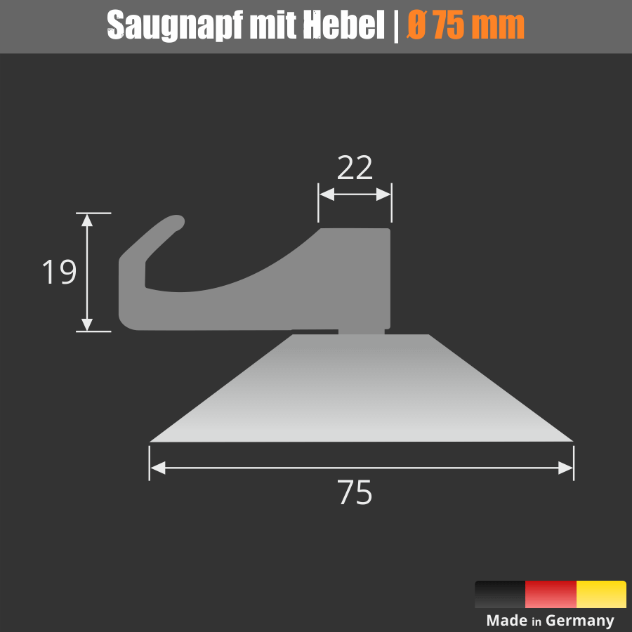 Saugnapf 75 mm Hebelsauger Saugnäpfe Kunststoff-Haken groß Skizze mit Maße