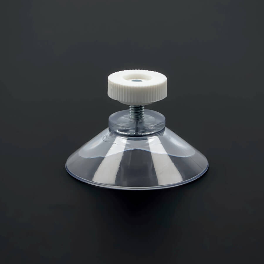 Saugnapf Ø40 mm Gewinde M4x10 mm + Rändelmutter weiß auf schwarzen Untergrund