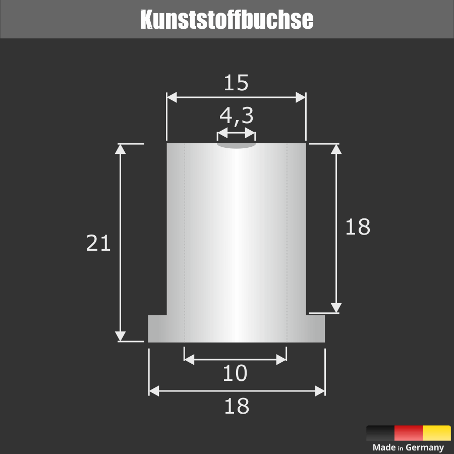 Distanzhalter Kunststoff 2teilig Skizze der Kunststoffbuchse auf schwarzem Untergrund