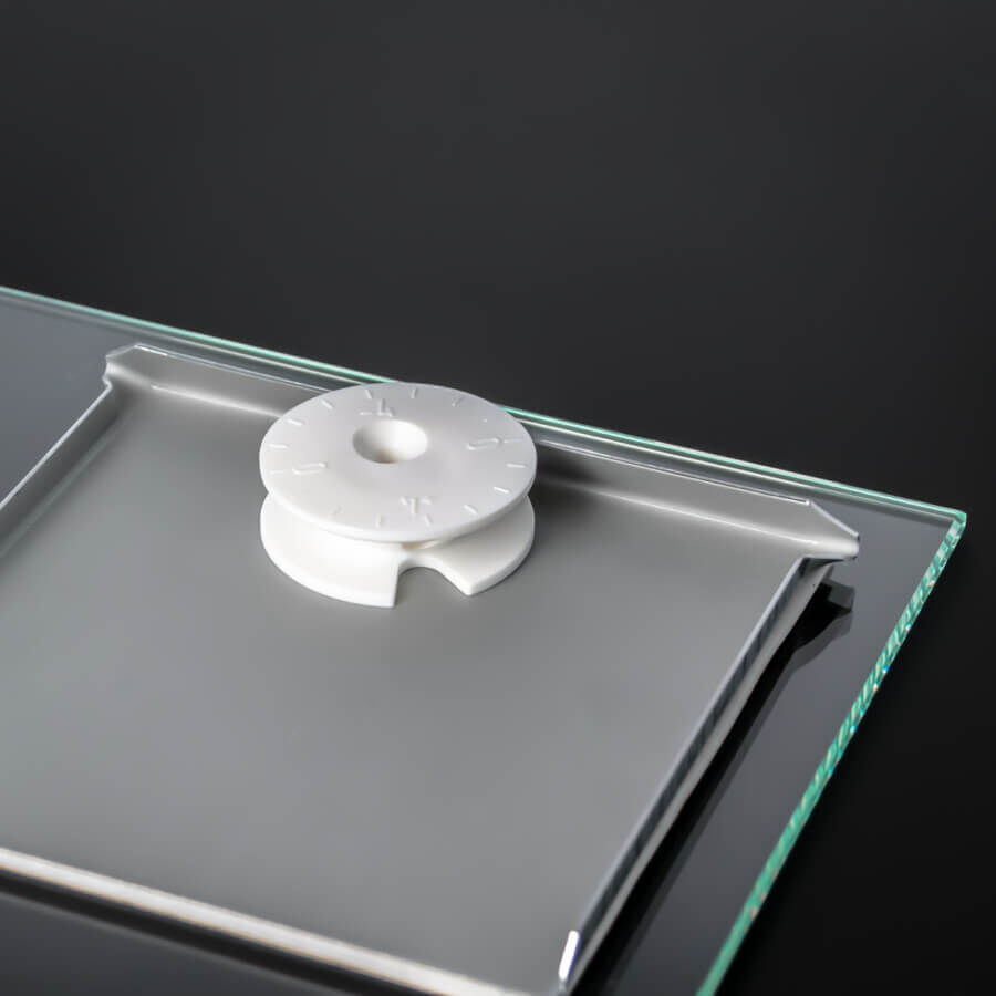 Magnet Spiegel-Montage-Set Exzenterscheibe mit Spiegelblech auf Glasplatte
