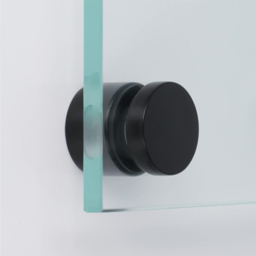 Glaspunkthalter V2A Ø30 mm schwarz montiert mit Scheibe an heller Wand