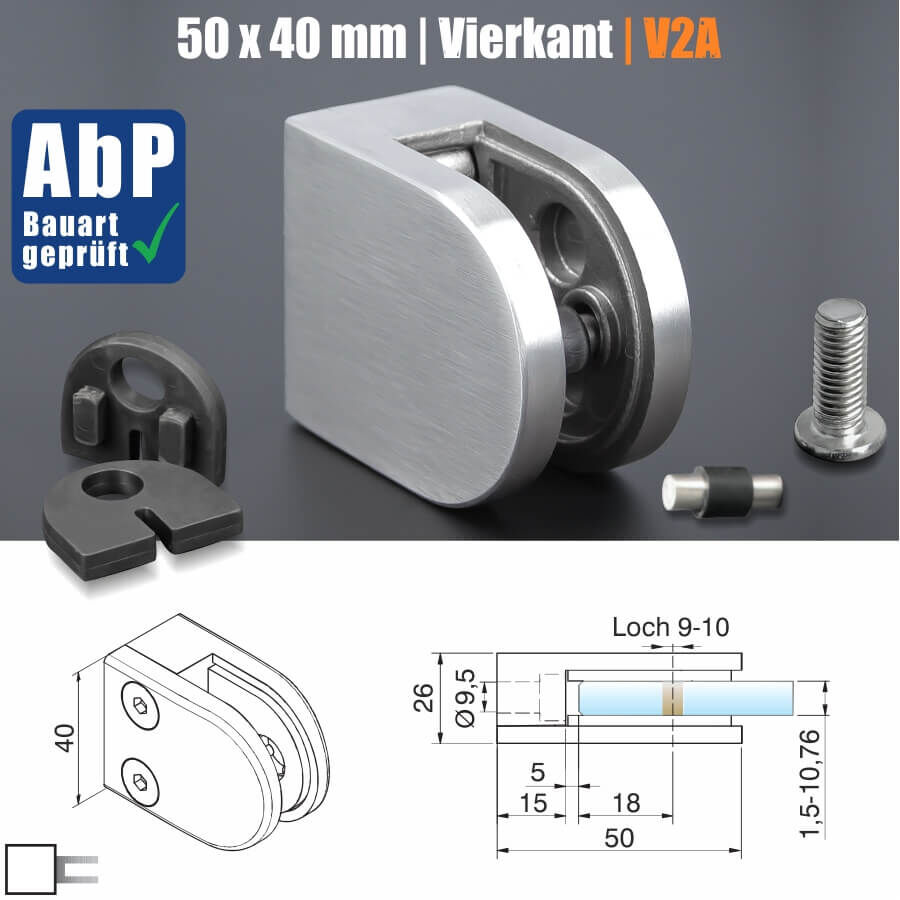 Glashalter Edelstahl V2A halbrund mit Bemaßungen und Skizze