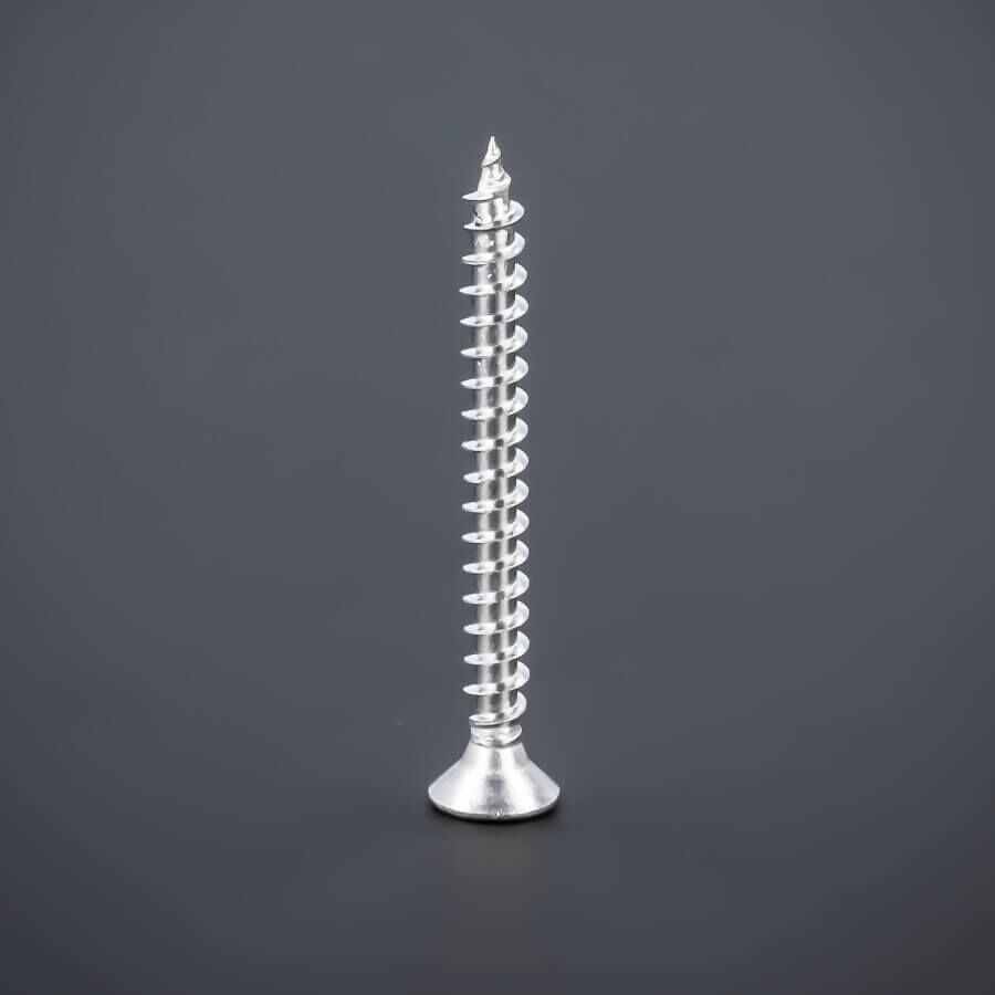 Schraube 3,5x40 mm Edelstahl V2A A2 Senkkopf Vollgewinde | Kreuz stehend auf dunklem Untergrund