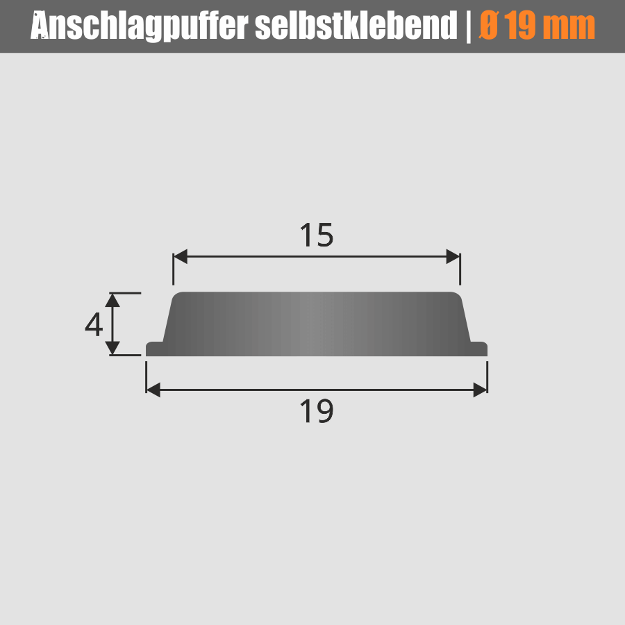 Anschlagpuffer Ø19x4mm selbstklebend Glasunterlage Gummi Skizze mit Maße