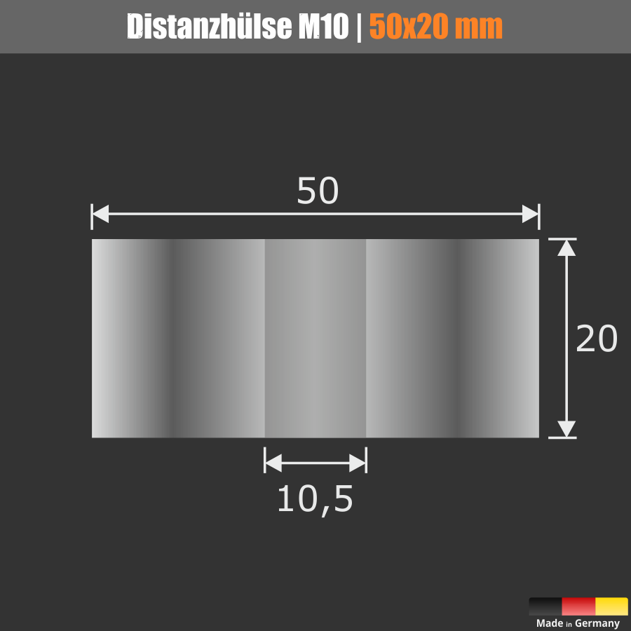 Distanzscheibe M10 Distanzrohr Edelstahl Ø50mm Skizze mit Maßen