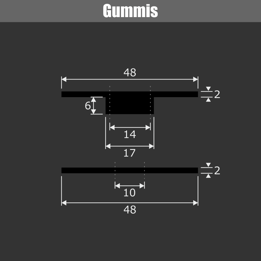 Punkthalter Edelstahl Ø50 mm Pfostenmontage Bemaßungen Gummi auf dunklem Untergrund